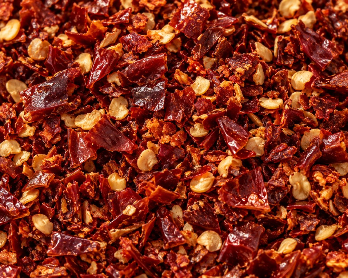 Rote Chiliflocken und geschrotete Chili